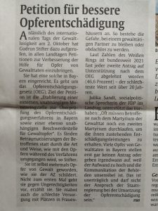 Zeitungsartikel über Petitionen zur Opferentschädigung