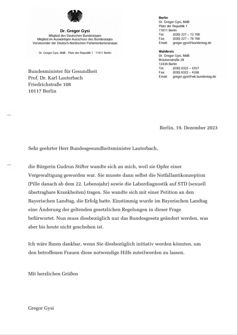 Involvierung des Bundesgesundheitsministers, Prof. Dr. Karl Lauterbach, durch MdB Dr. Gregor Gysi