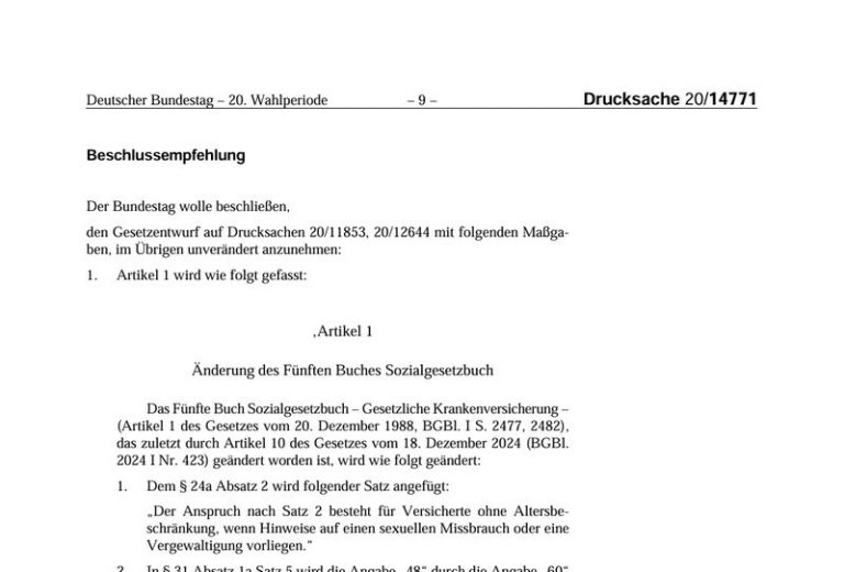 Deutscher Bundestag- Beschlussempfehlung und Bericht des Ausschusses für Gesundheit (14. Ausschuss) zu dem Gesetzentwurf der Bundesregierung – Drucksachen 20/11853, 20/12664, 20/12868 Nr. 1.30 – 29.01.2025 Entwurf eines Gesetzes zur Stärkung der Gesundheitsversorgung in der Kommune (Gesundheitsversorgungsstärkungsgesetz – GVSG) , https://dserver.bundestag.de/btd/20/147/2014771.pdf