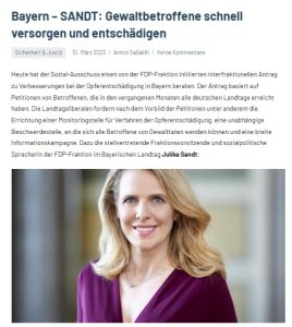 Foto/ Pressemitteilung von MdL Julika Sandt: "Gewaltbetroffene schnell versorgen und entschädigen"